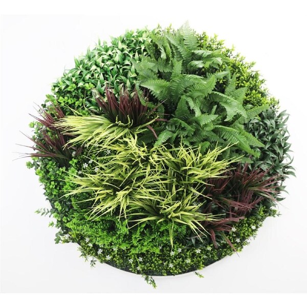 Slimline Artificial Green Wall Disc Art 100cm Grassy Fern UV Resistant (Black)