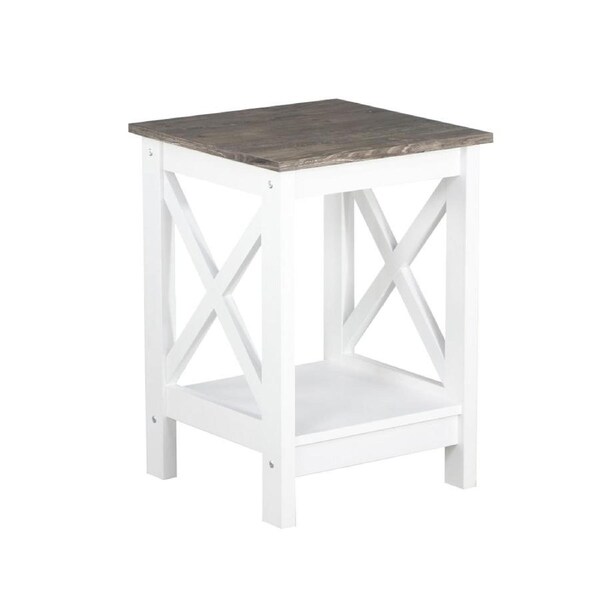 Maestro Furniture Coastal Wooden Square Open Shelf Side Table - White and Grey