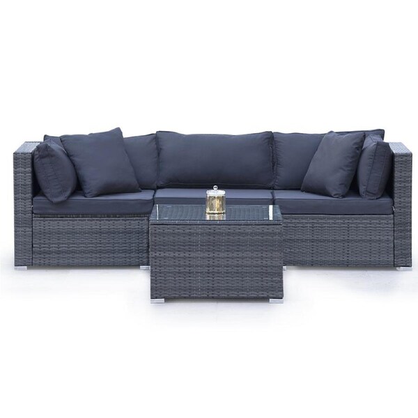 LONDON RATTAN 4 Piece 3 Seater Modular Outdoor Lounge Setting incl. Coffee Table, Grey