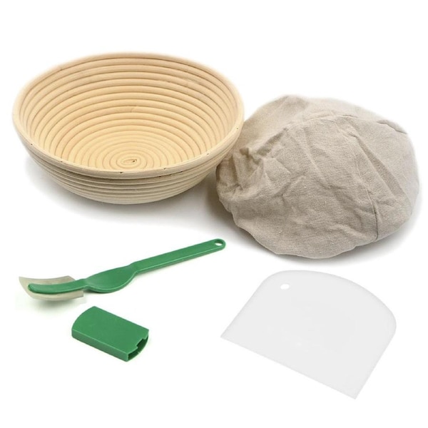 Brunswick Bakers 23cm Round Banneton/Scraper/Knife/Lining Bread Proofing Set