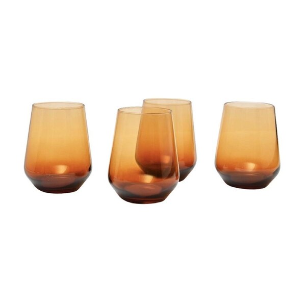4pc Classica Art Craft 425ml Iconic Amber Tumbler Glass Drinking Water Cup Brown