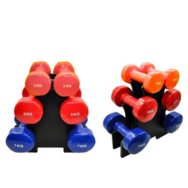 3kg + 5kg + 7kg - Total 30kg With 1 Free Rack - 3 Pairs PVC Dumbbell Set Weight