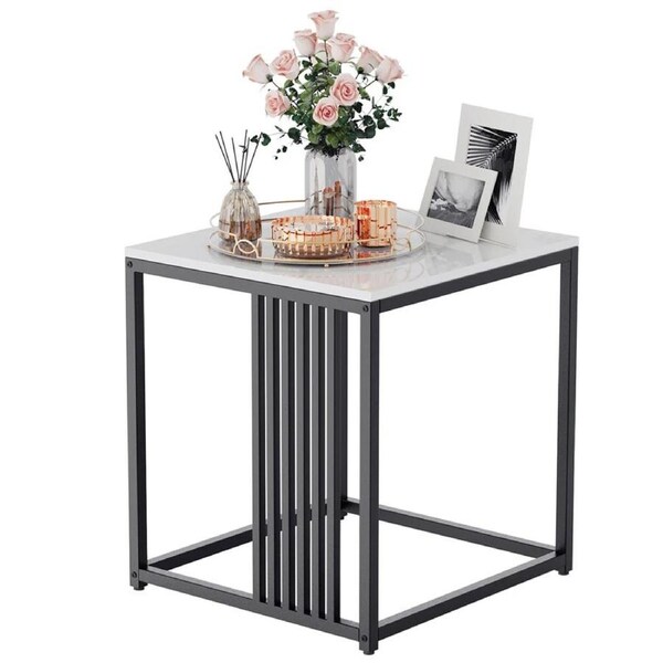 Elegant White Marble Pattern End Table
