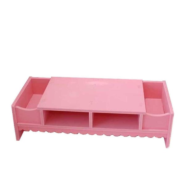 Nevenka Laptop Stand with Drawer Wooden Desk Organizer-Pink