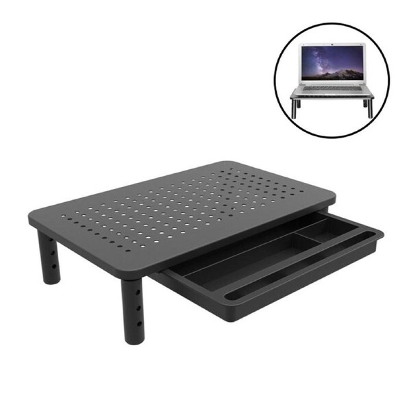 Nevenka Monitor Stand Riser Adjustable Height Desk Holder With Drawer-Black