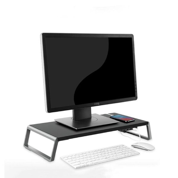 Nevenka Simple Monitor Stand Riser Desk Organizer Stand with USB Interface-Black