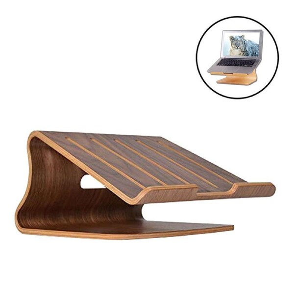Nevenka Notebook Radiator Stand Wooden Laptop Stand For Home Office-Walnut