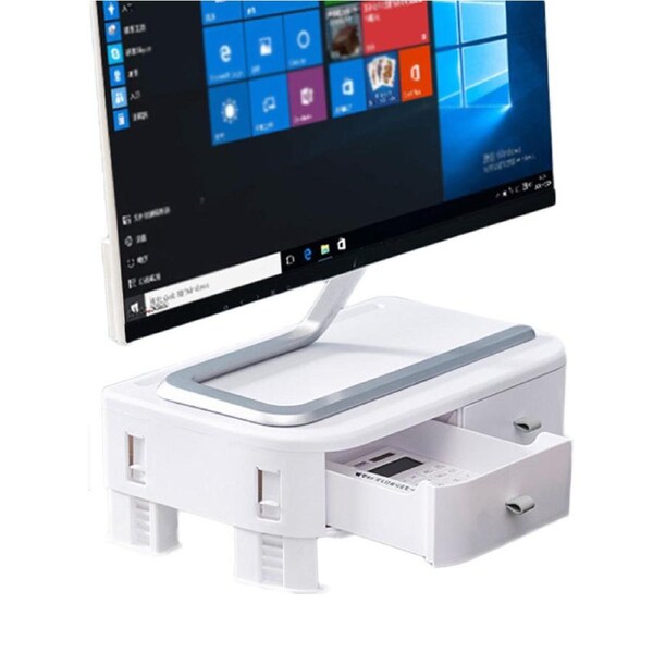 Nevenka Monitor Riser Stand Height Adjustable Laptop Stand with Drawer-White