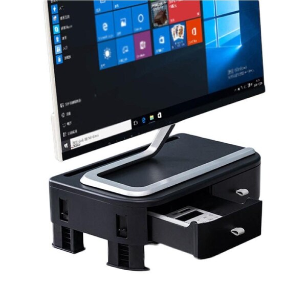 Nevenka Monitor Riser Stand Height Adjustable Laptop Stand with Drawer-Black