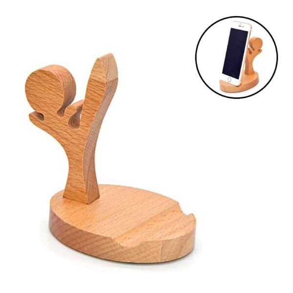 Nevenka Wood Cellphone Holder Cute Desktop Phone Stand-Kung Fu Kid