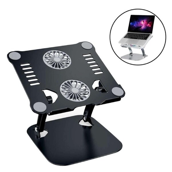Nevenka Foldable Adjustable Laptop Stand with Double Cooling Fan-Black