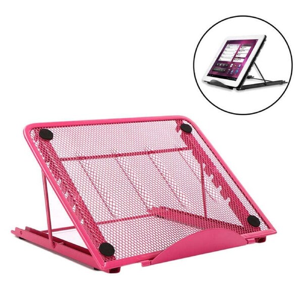 Nevenka Adjustable Mesh Tablet Stand Foldable Portable iPad Holder-Rose Red
