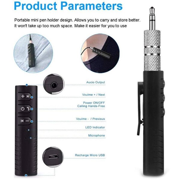 Nevenka Bluetooth Car Adapter Portable Bluetooth Receiver Hands-Free Car Kit-Black