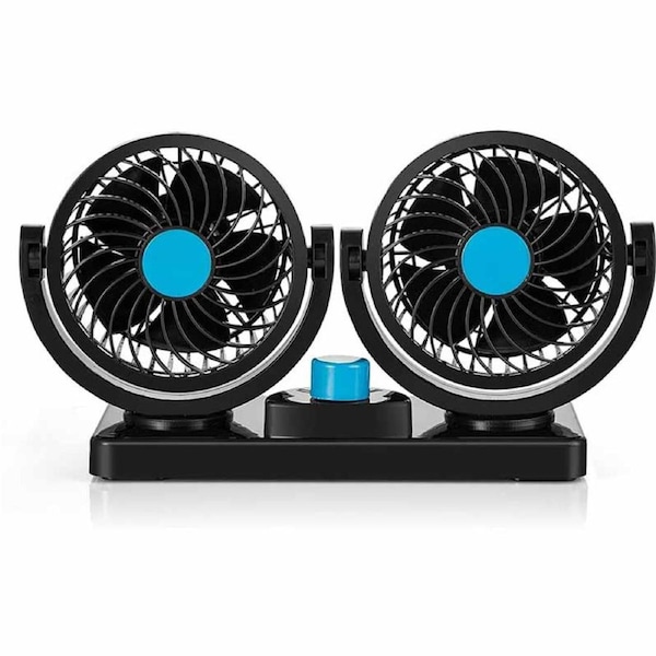Nevenka Car Fan 360 Degree Rotatable 12V DC Electric 2 Speed Dual Head Fans for Sedan SUV RV Boat-Blue