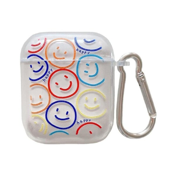 Nevenka Airpods TPU Case Cover Cute Smiley Clear with Keychain for Airpods 1/2 Charging Case