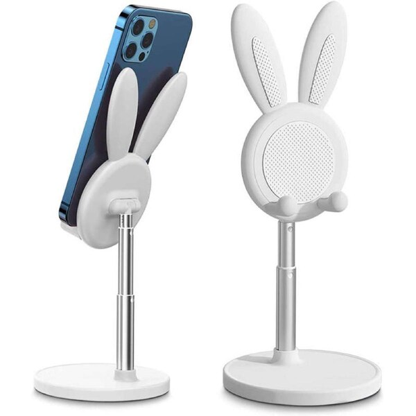 Nevenka Cute Bunny Phone Stand Angle Height Adjustable Phone Holder Stand for Desk-White