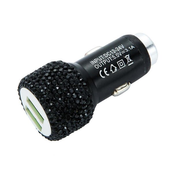 Nevenka Dual USB Car Charger Bling Bling Handmade Crystal Car Decorations-Black