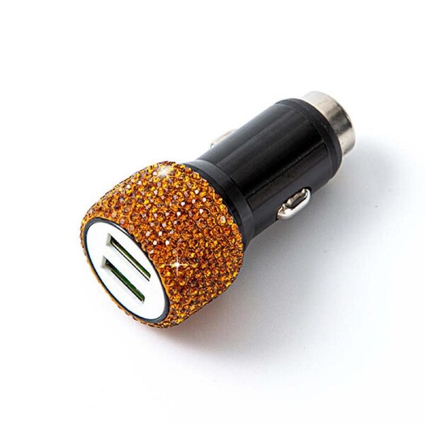 Nevenka Dual USB Car Charger Bling Bling Handmade Crystal Car Decorations-Yellow