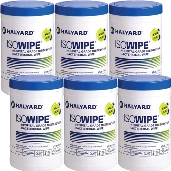 Halyard ISOWIPE Hospital Grade Disinfectant Wipes 75/Tub 6 Pack