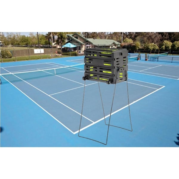 3-In-1 80 Ball Tennis Ball Basket Picker Stand Lightweight Black With Wheels