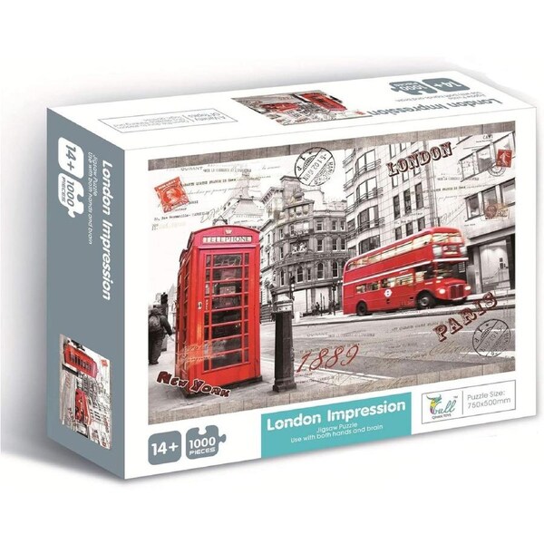 Jigsaw Puzzles 1000 Pieces for Adults London Impression Red Bus Telephone Booth Large Difficult Puzzles Decompressing Game