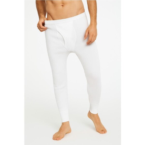 Thermo Fleece Mens Thermal Long John Tights Baselayer Cotton Blend Pants - White