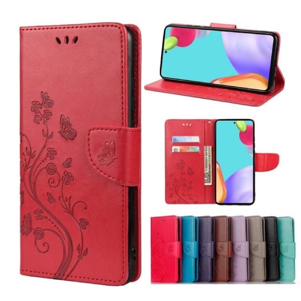 For Samsung Galaxy A53 5G Case, Cute Butterfly PU Leather Wallet Cover, Red