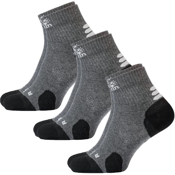 3x Jack Wolfskin Ankle Socks Travel Organic Cotton Mid Cut Hiking Trekking - Dark Grey - 35-37