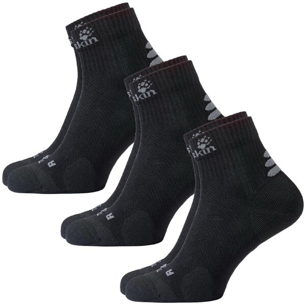 3x Jack Wolfskin Ankle Socks Travel Organic Cotton Mid Cut Hiking Trekking - Black - 35-37