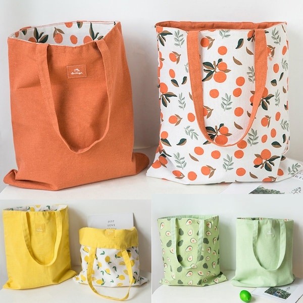 3 Pcs Double-Sided Canvas Tote Bag Reusable Shopping Bag Canvas Shoulder Bag