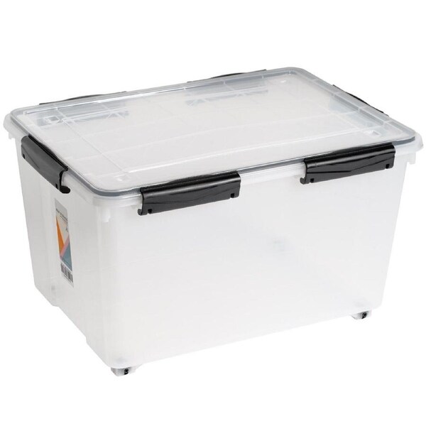 5 x 55L Airtight Roller Storage Box Lockable Plastic Organiser Container Tub Crate