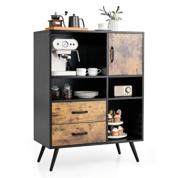 Giantex Mid-century Buffet Sideboard Industrial Kitchen Cupboard w/2 Drawer Storage Organizer Dining Room Entryway