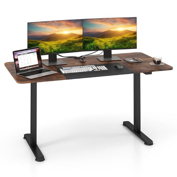 Giantex Electric Standing Desk Motorised Computer Desk Height Adjustable Laptop Table Brown
