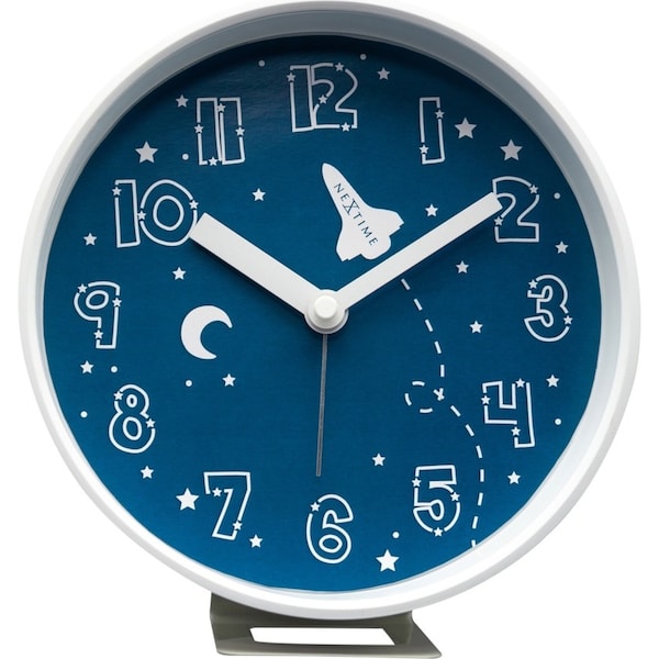 NeXtime Rocket Plastic 12.5x13cm Analogue Alarm Clock Silent w/ Night Light Blue