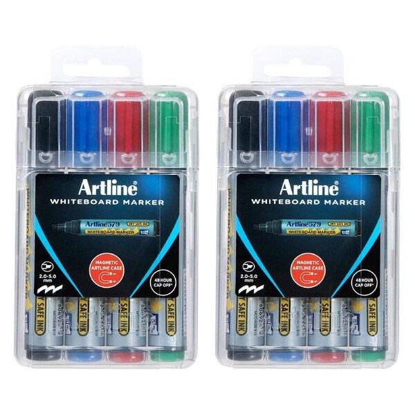 8pc Artline Whiteboard Marker 2.0-5.0mm Nib Dry-Safe Ink Art/Craft Writing Set