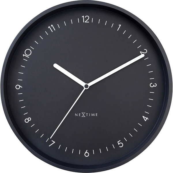 NeXtime Berlin Glass Analogue 30cm Hanging Wall Clock Decor Silent Sweep Black