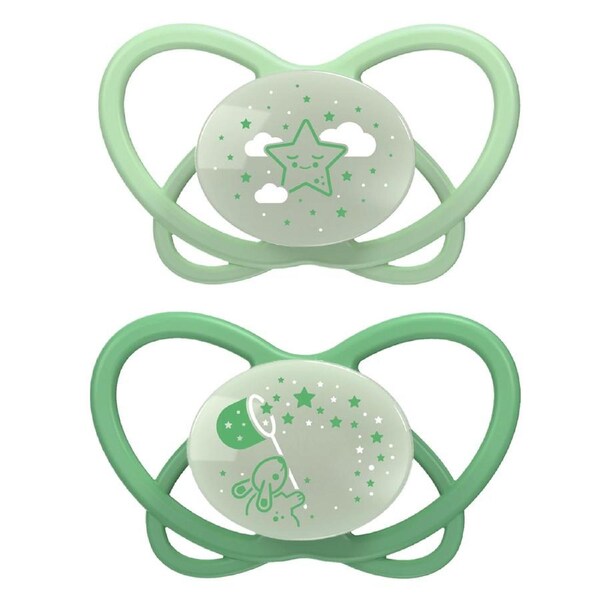 2pc Nip My Butterfly Size 1 Night Soother Orthodontic Pacifier Baby 0-6m Green