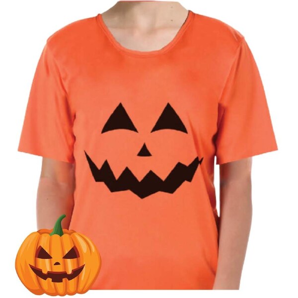 Adult Mens Womens Halloween Pumpkin T Shirt Top Jack O'Lantern - Orange L