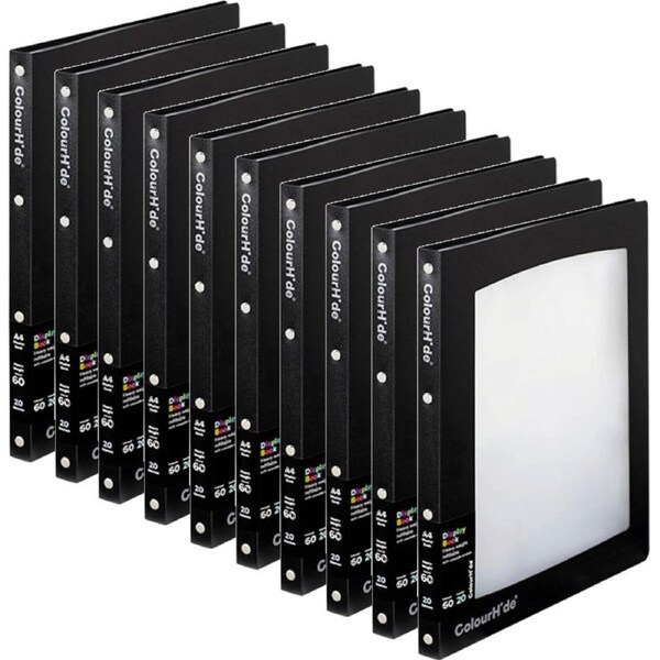 Colourhide Refillable Display Book 20 Pockets Medium Weight A4 Black/Clear 10 Pack