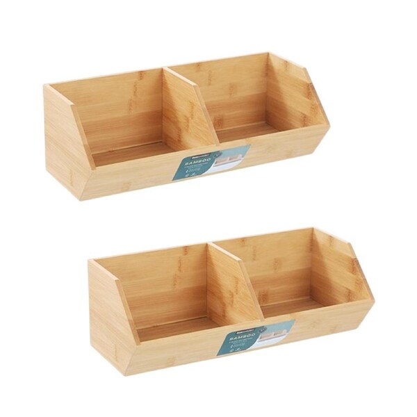 2 x Kitchen Office Bamboo Organiser Storage Cube Container Pencil File Holder