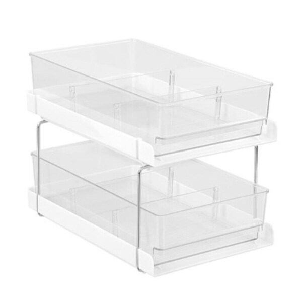 2 Tier Drawer Desktop Cabinet Storage Organiser W/ Dividers Home Office Bathroom 35x22x22.5cm
