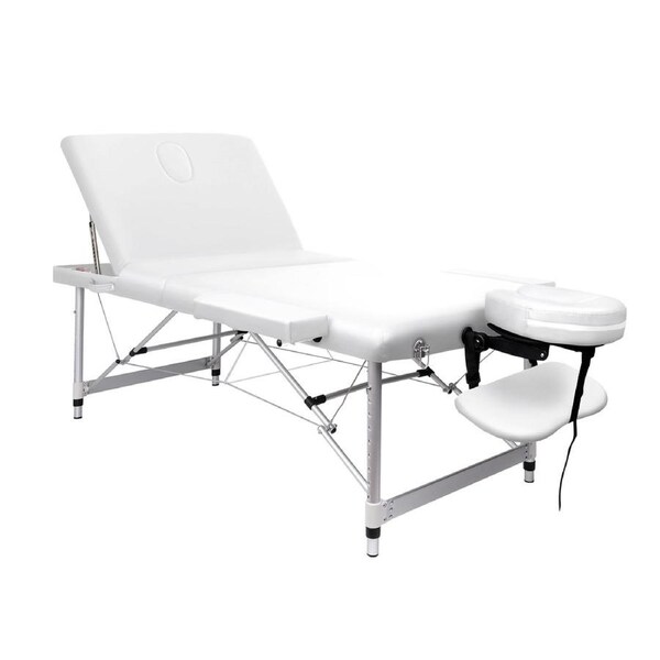 ALFORDSON Massage Table 2/3 Fold 55/65/75/85cm Foldable Portable Bed Aluminium 3 Fold 75cm Wide - White