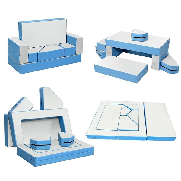 Costway 4-in-1 Sofa Large Soft Foam Crawl Climb Climbing Building Blocks Indoor Activity Play Toys Blue