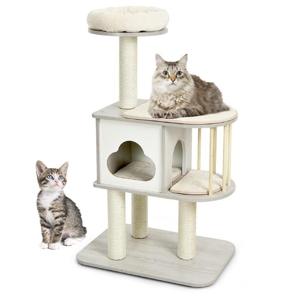 Costway 120cm 4-level Cat Tree Wood Scratching Post Cat Tower Condo Sisal Scratcher Pet House Furniture