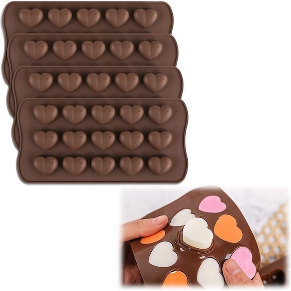 4Pcs Heart Silicone Chocolate Mould 15-cavity Heart Shape Valentine Baking Mold