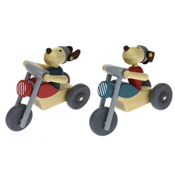 Kaper Kidz Retro Md Motorcycle With Cute Dog Rider Red & Blue Bike Toy Set 12m+