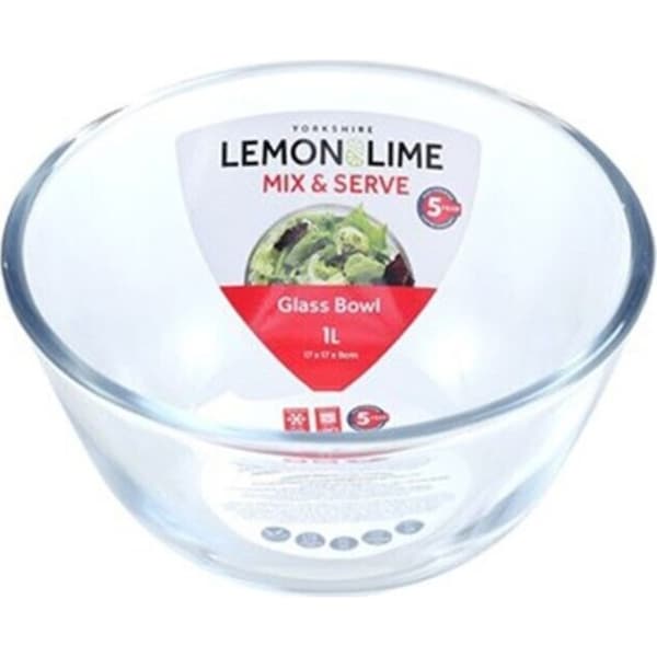 2 x Round Glass Mixing Bowl Microwave Oven Safe Salad Fruit Serving Bowl 1L