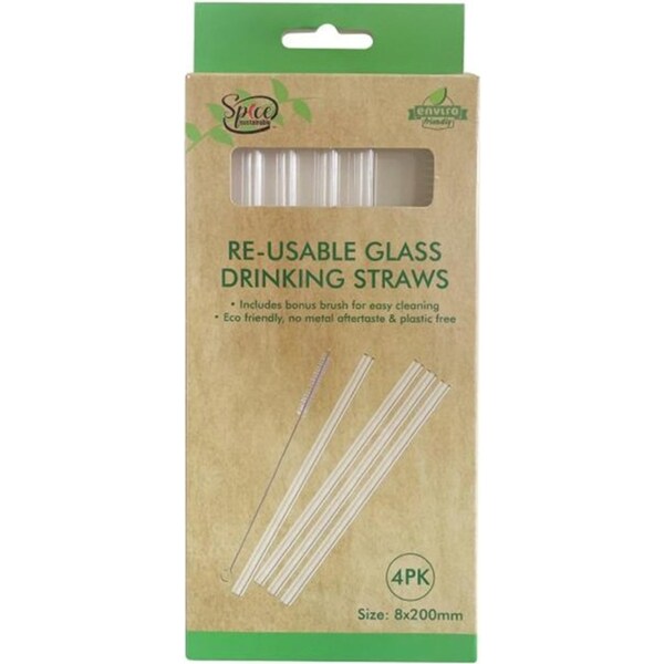 20PCS Reusable Clear Glass Drinking Straws with Cleaning Brush 20CM