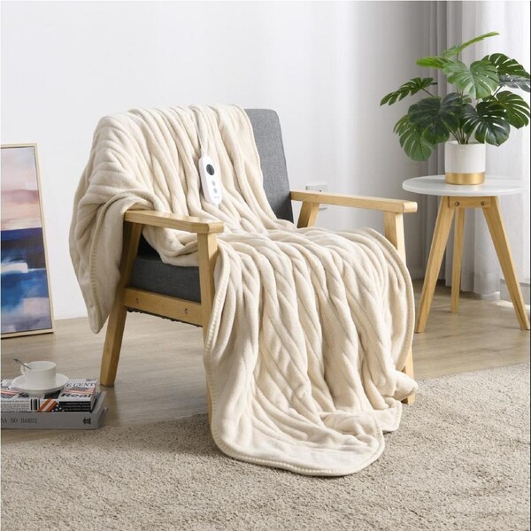 Dreamaker Coral Fleece Electric Heated Throw Blanket Washable Cream 130x160cm