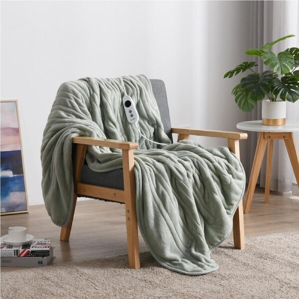 Dreamaker Coral Fleece Electric Heated Throw Blanket Washable Sage 130x160cm